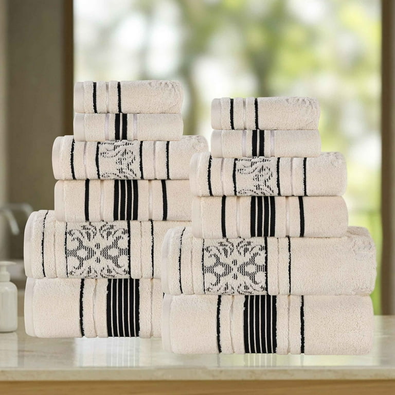 Superior Sadie Zero Twist Cotton Floral 12 Piece Towel Set Ivory Walmart