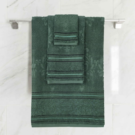 Superior Sadie Zero Twist Cotton Floral 3 Piece Towel Set, Forest Green