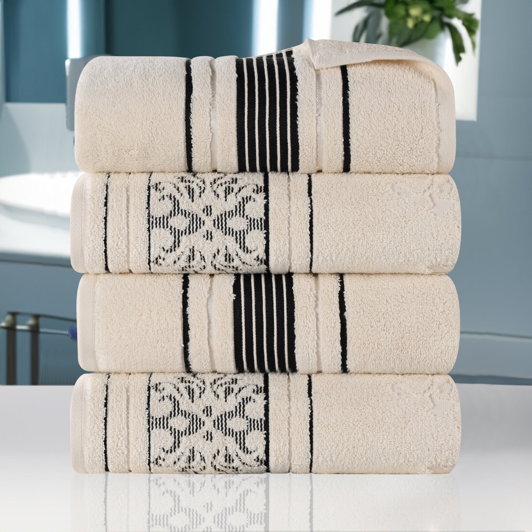Superior Sadie Zero Twist Cotton Floral Bath Towel Set of 4 Ivory Walmart