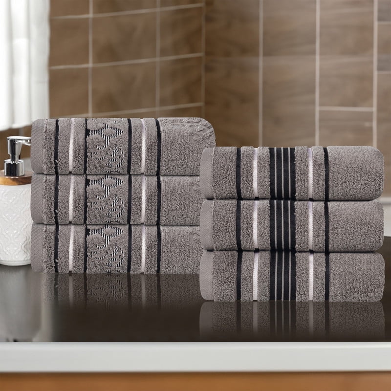 Superior Sadie Zero Twist Cotton Floral Hand Towel Set of 6, Charcoal