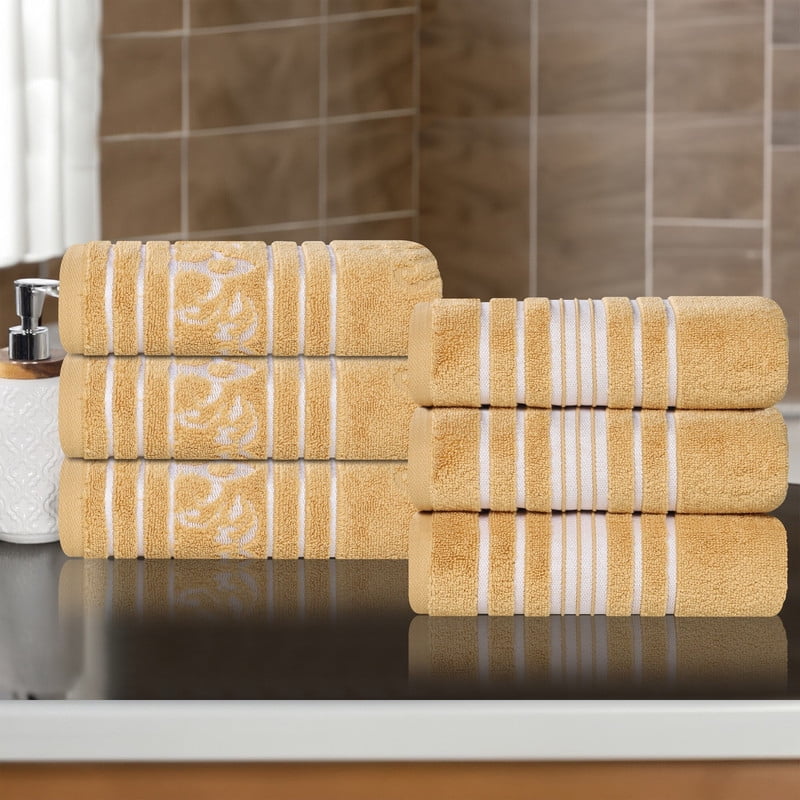 Superior Sadie Zero Twist Cotton Floral Hand Towel Set of 6, Gold