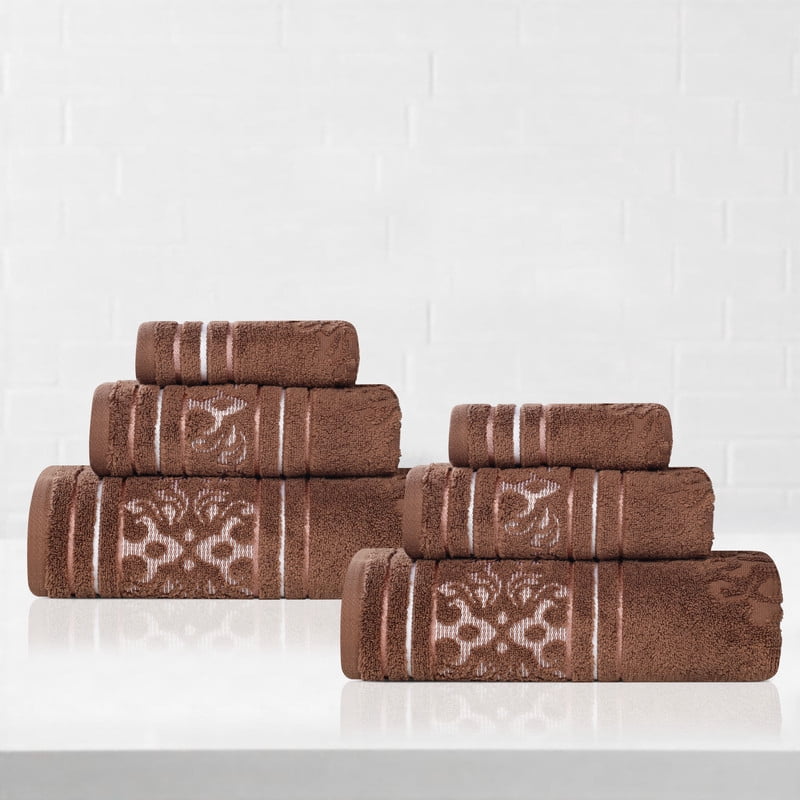 Superior Sadie Zero Twist Cotton Jacquard Hand Towel, Set of 6, Chocolate