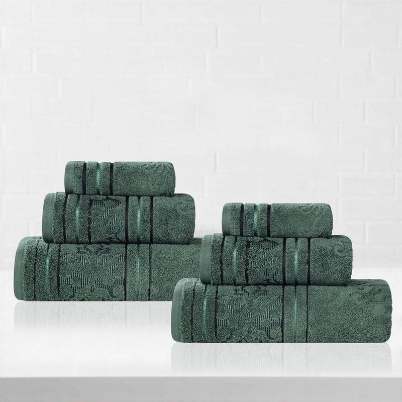 Superior Sadie Zero Twist Cotton Jacquard Hand Towel Set, Ultra Soft Towels, Forest Green