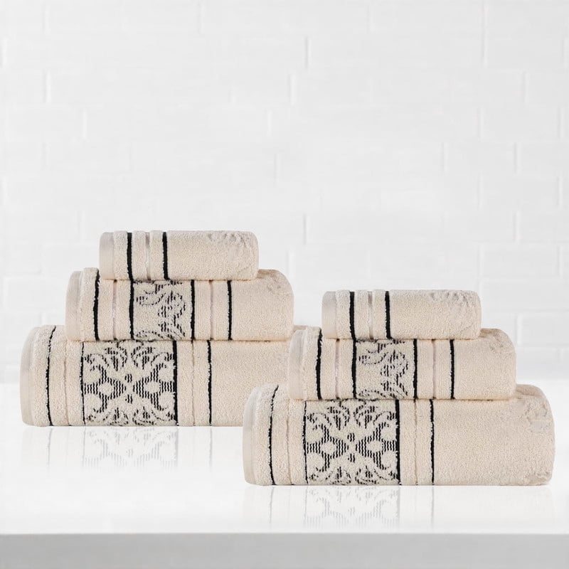 Superior Sadie Zero Twist Cotton Jacquard Hand Towel, Set of 6, Ivory
