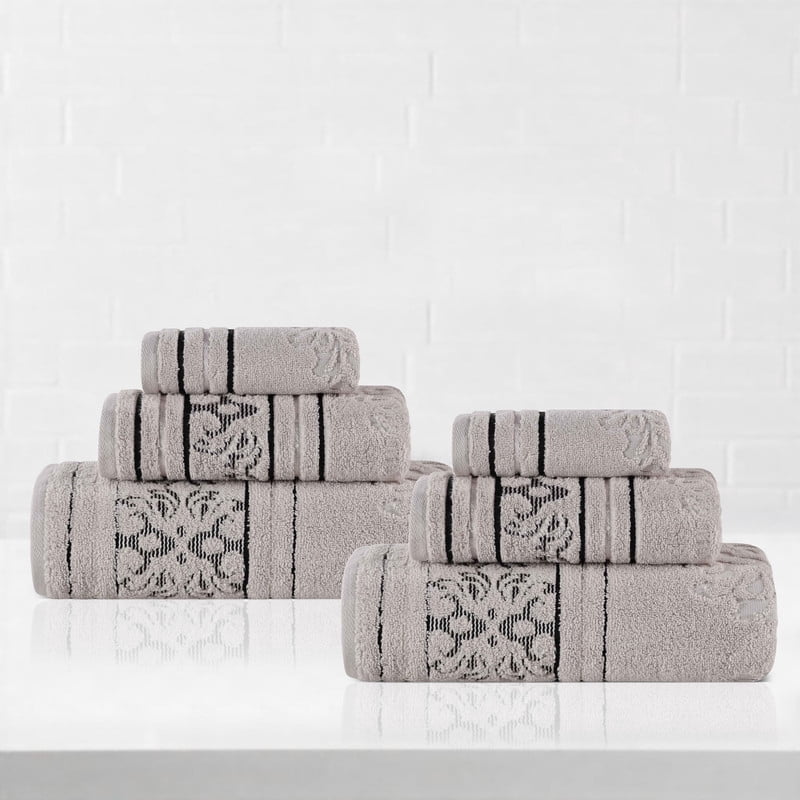 Superior Sadie Zero Twist Cotton Jacquard Hand Towel, Set of 6, Platinum
