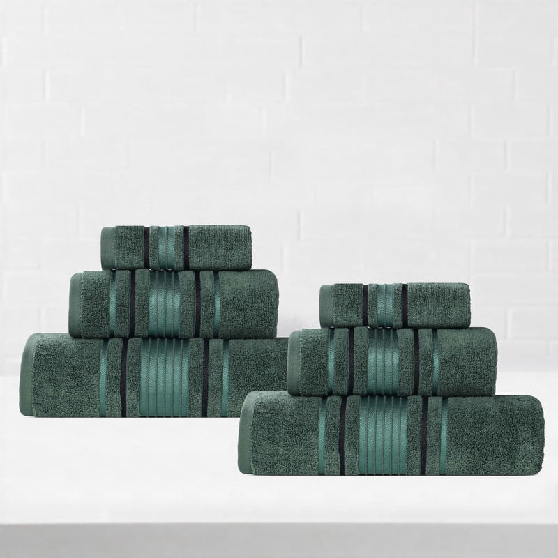 Superior Sadie Zero Twist Cotton Solid Hand Towel, Set of 6, Forest Green