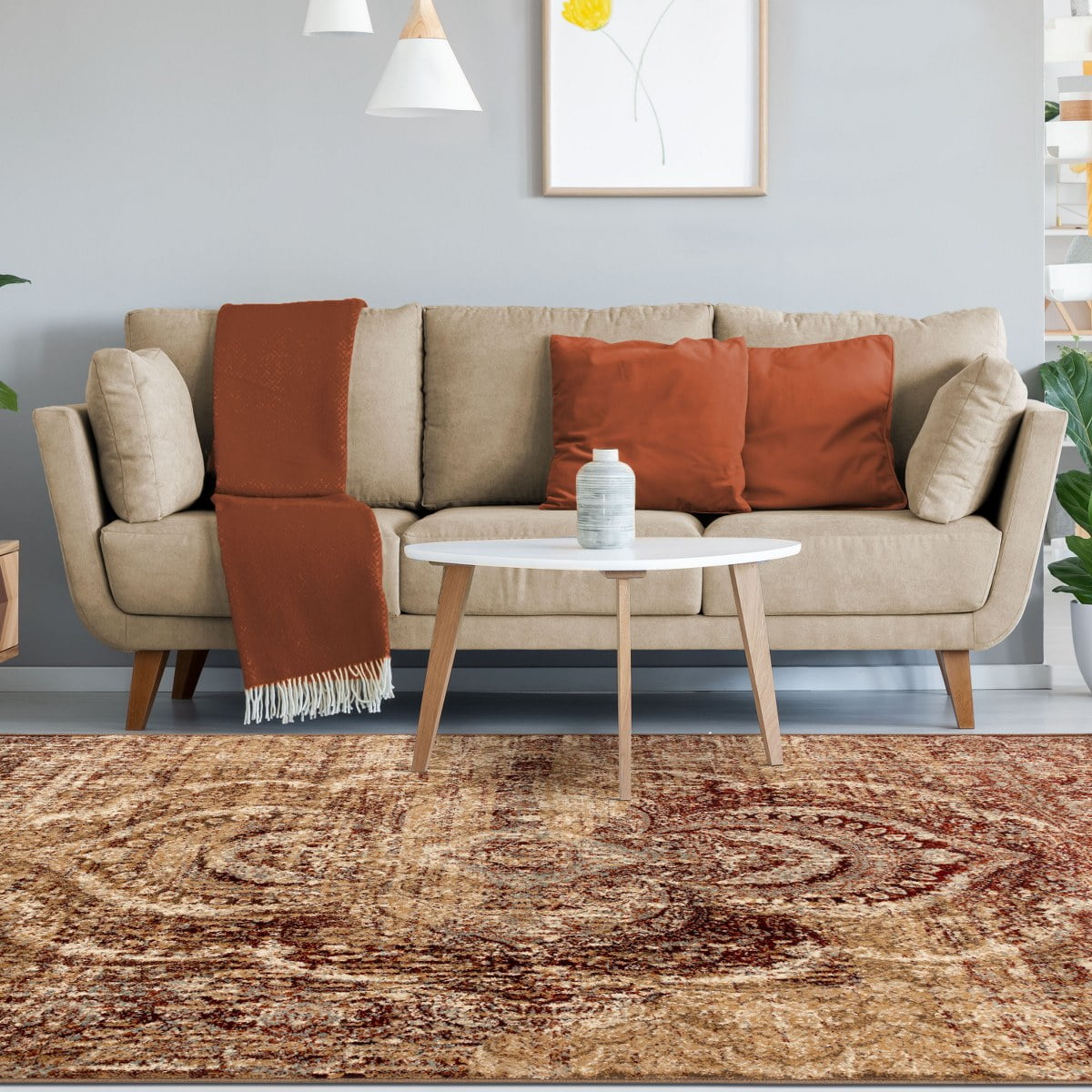 Maroon Medallion Pattern Synthetic 3' x 5' Area Rug