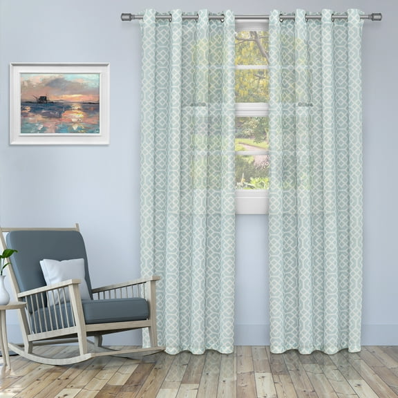 Superior Semi-Sheer Honeycomb Printed Curtain Panels (Set of 2) Cyan