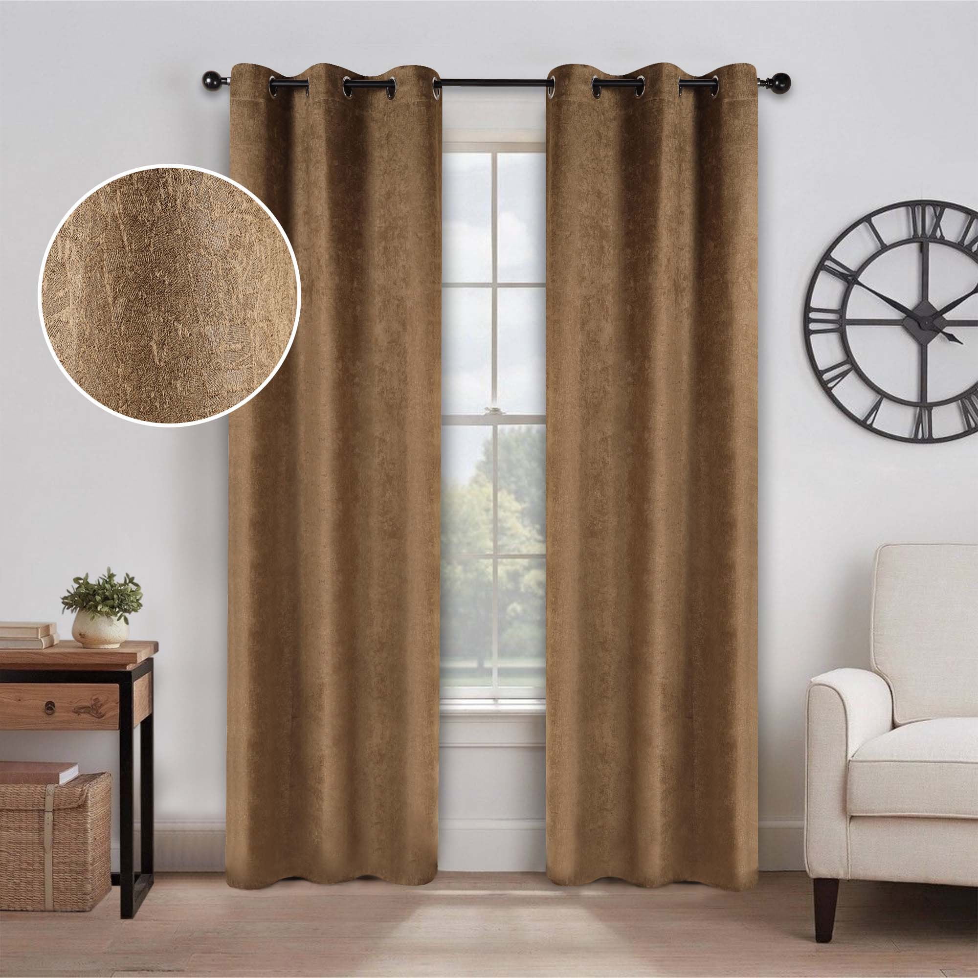 Superior Senna Blackout Curtains Set of 2, Grommet Header Curtain Panel Pair, Brown, 42"W x 108"L