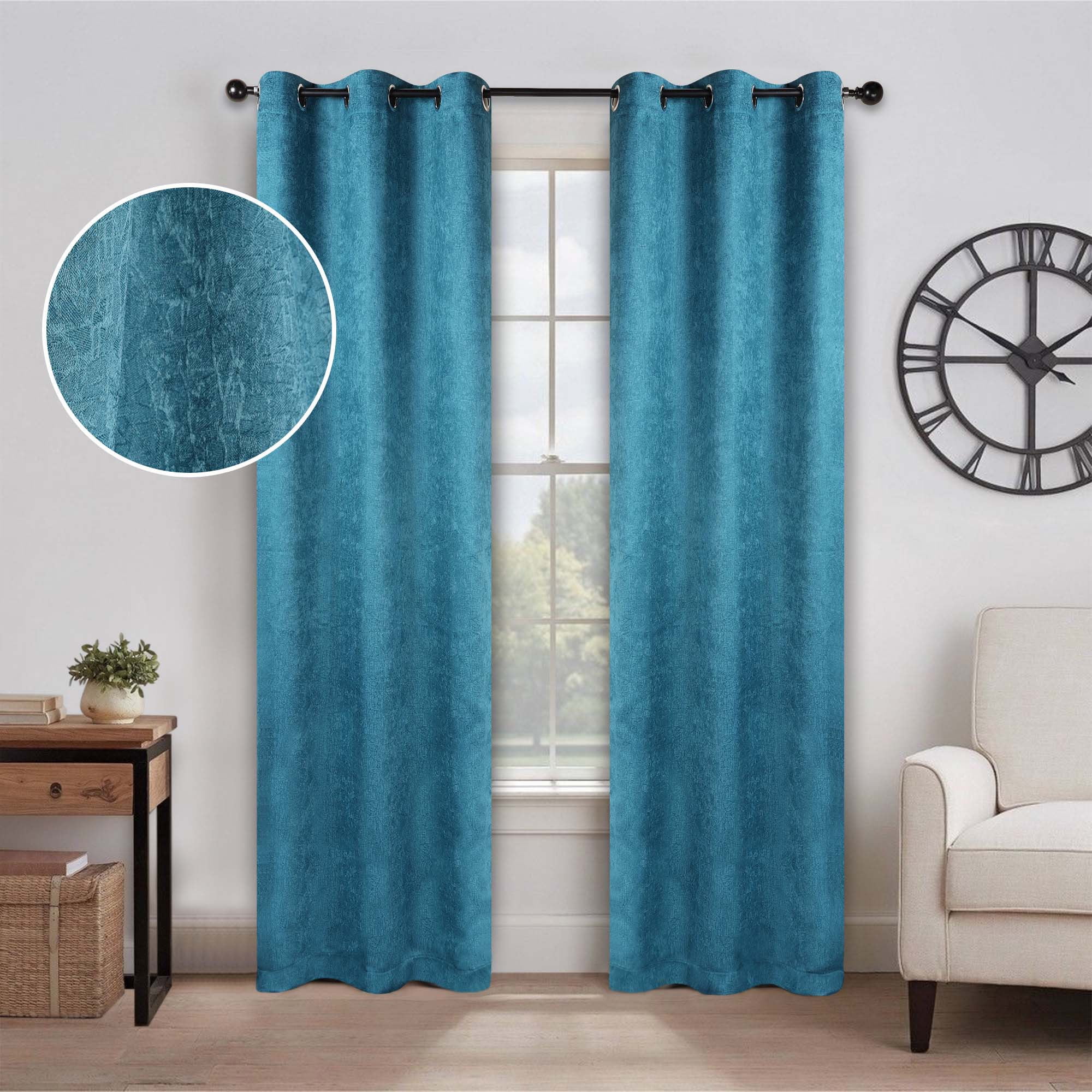 Superior Senna Blackout Curtains Set of 2, Grommet Header Curtain Panel Pair, Deep Sea, 42"W x 108"L