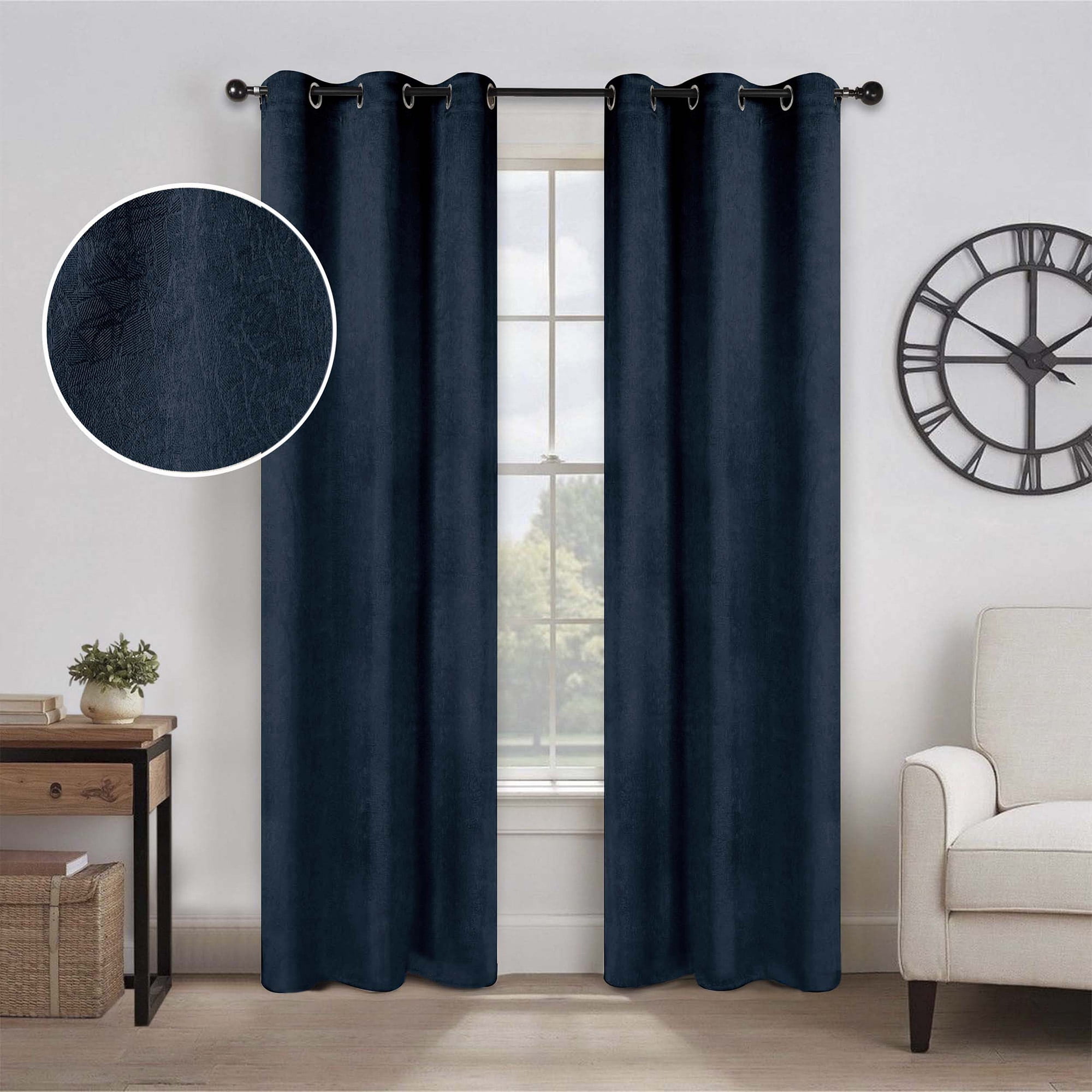 Superior Senna Blackout Curtains Set of 2, Grommet Header Curtain Panel Pair, Navy Blue, 42"W x 108"L
