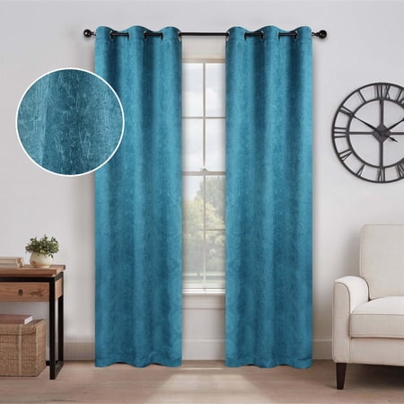 Superior Senna Blackout Curtains Set of 2, Grommet Header Curtain Panel Pair, Deep Sea, 42"W x 63"L