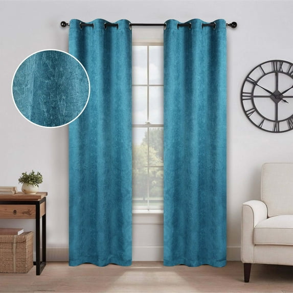 Superior Senna Blackout Curtains Set of 2, Grommet Header Curtain Panel Pair, Deep Sea, 42"W x 84"L