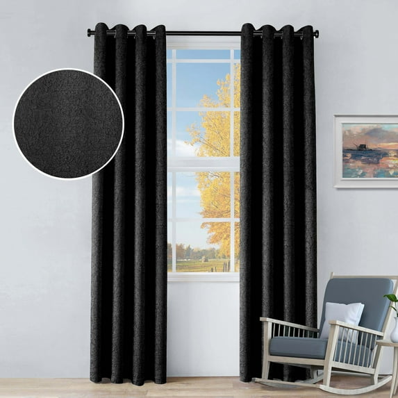 Superior Senna Blackout Curtains, Grommet Header, Set of 2, 52" x 84", Black