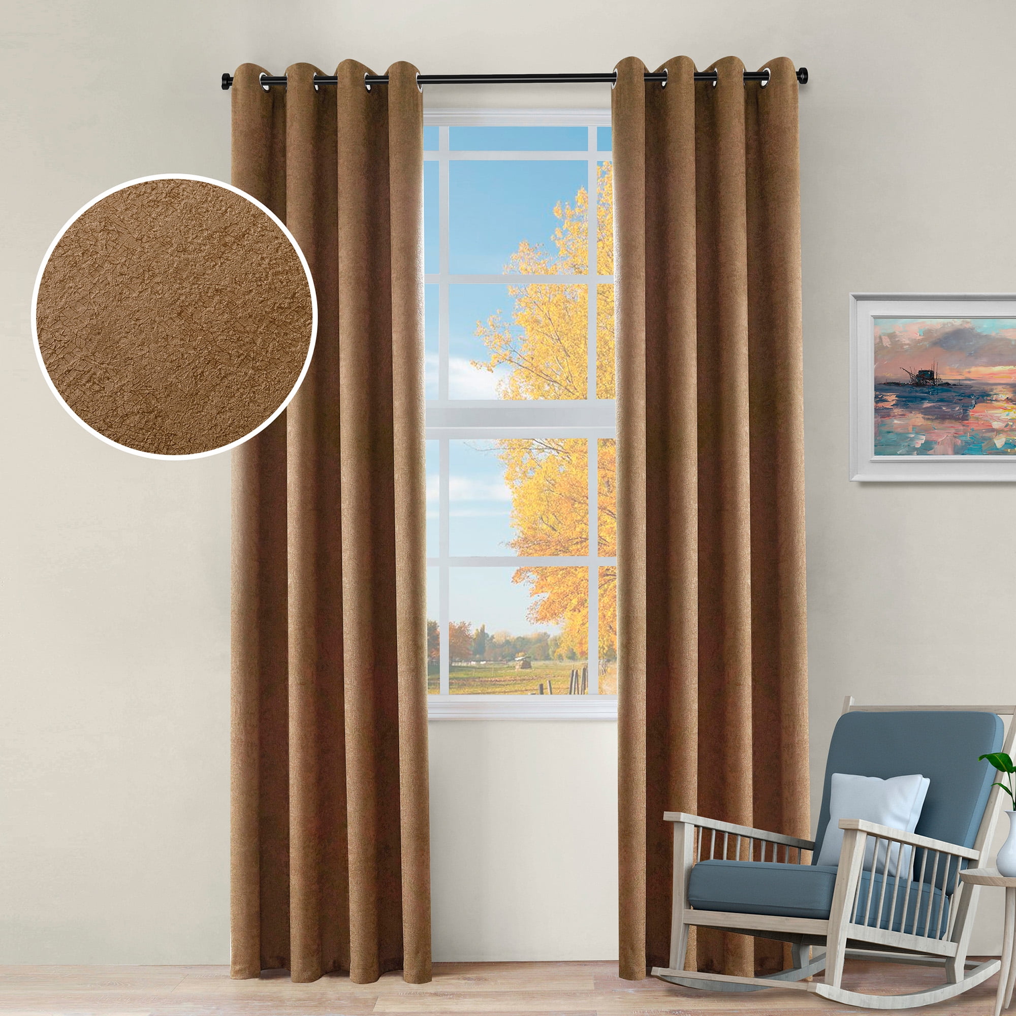 Superior Senna Blackout Curtains Set of 2, Grommet Header Curtain Panel Pair, Brown, 52"W x 84"L