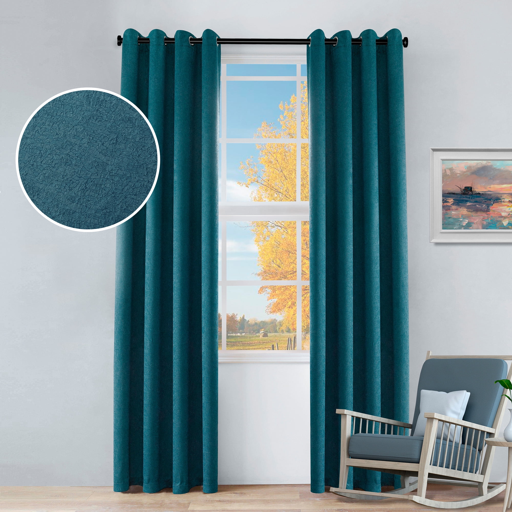 Superior Senna Blackout Curtains Set of 2, Grommet Header Curtain Panel Pair, Deep Sea, 52"W x 84"L