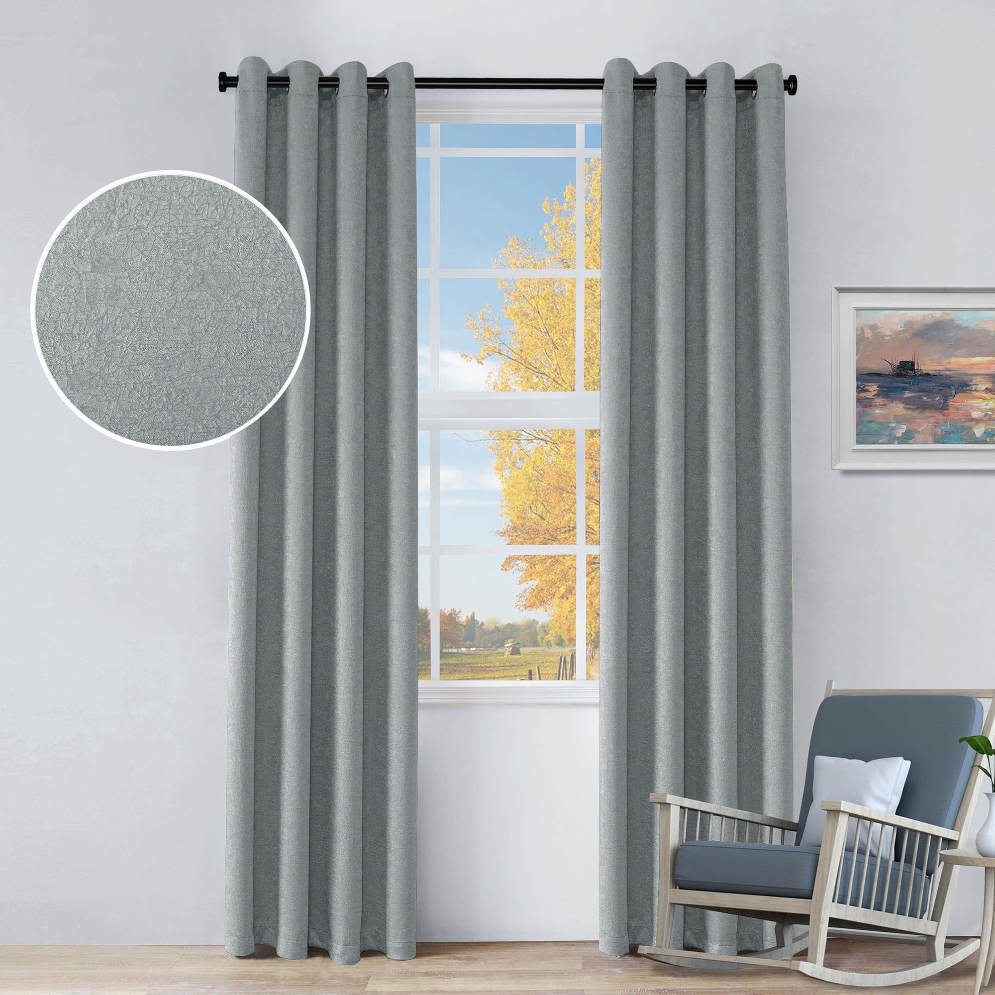 Superior Senna Blackout Curtains Set of 2, Grommet Header Curtain Panel Pair, Chrome, 52"W x 96"L