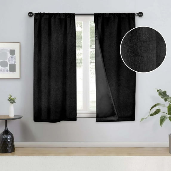 Superior Senna Blackout Curtains, Rod Pocket, Set of 2, 26" x 63", Black