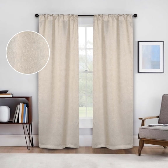 Superior Senna Blackout Curtains Set of 2, Rod Pocket Curtain Panel Pair, Beige, 26"W x 84"L