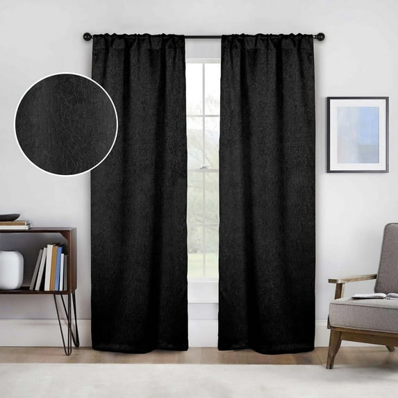 Superior Senna Blackout Curtains, Rod Pocket, Set of 2, 26" x 84", Black