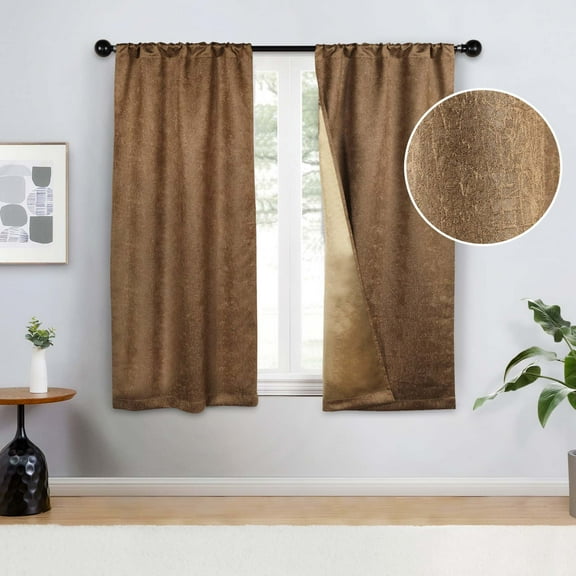Superior Senna Blackout Curtains, Rod Pocket, Set of 2, 26" x 63", Brown