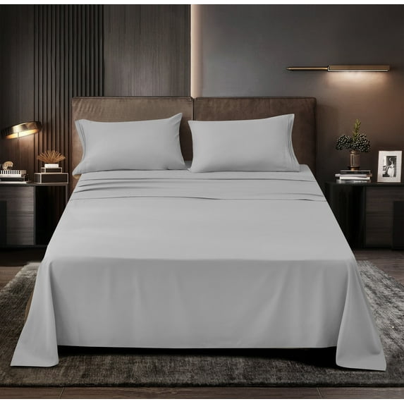 Superior Series Rayon Made from Bamboo Sheet Set - Wrinkle Free -Softer than Cotton- Deep Pockets - 4 Piece - 1 Fitted Sheet, 1 Flat, 2 Pillowcases King, Silver