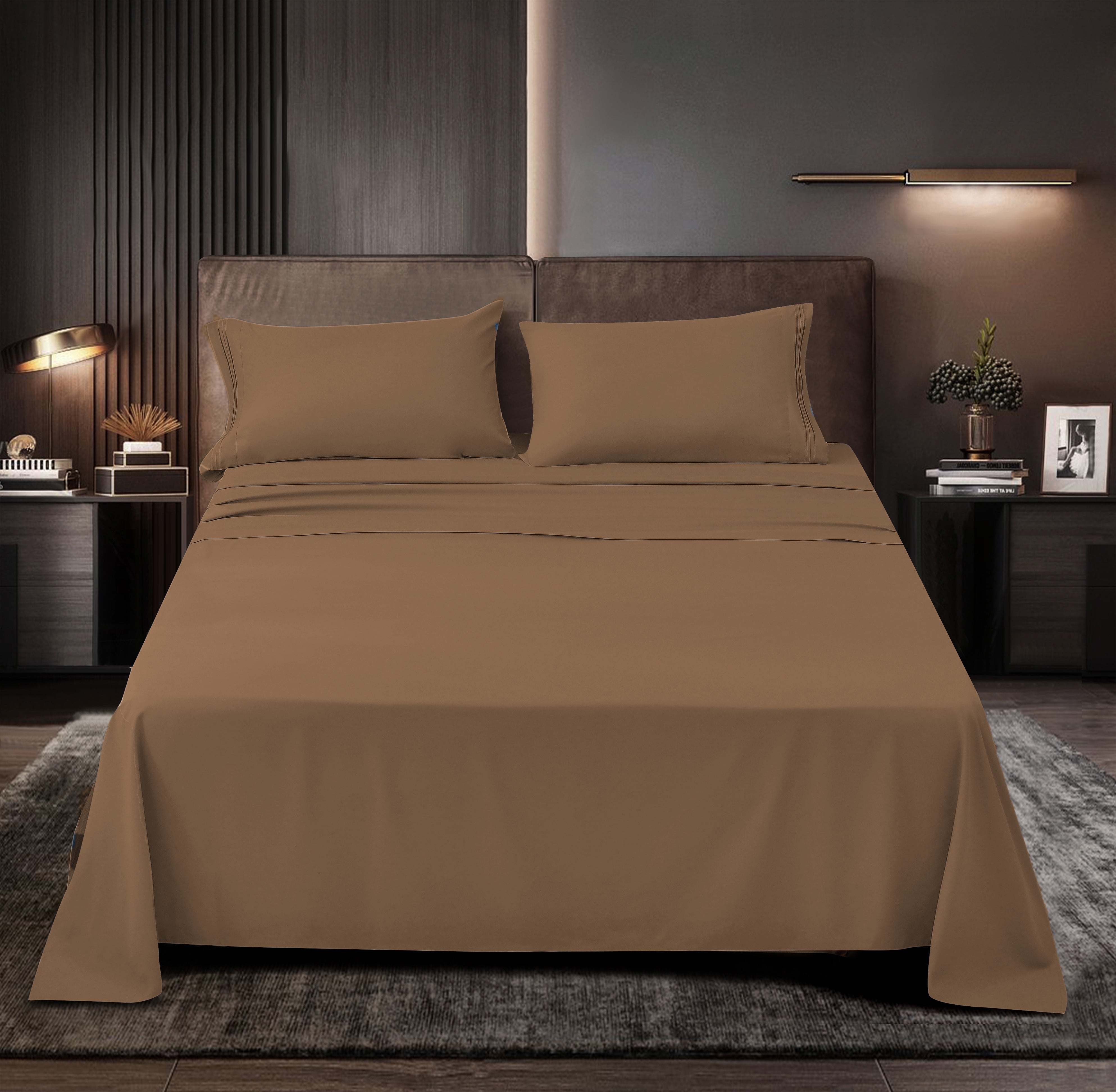 Superior Series Rayon Made from Bamboo Sheet Set - Wrinkle Free -Softer than Cotton- Deep Pockets - 4 Piece - 1 Fitted Sheet, 1 Flat, 2 Pillowcases Queen, Brown