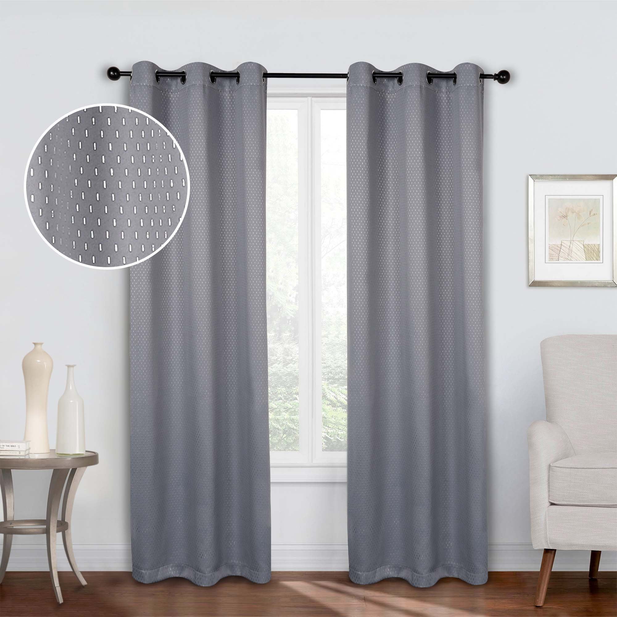 Superior Shimmer Blackout Curtains, Grommet Header, Set of 2, 42" X 108", Silver