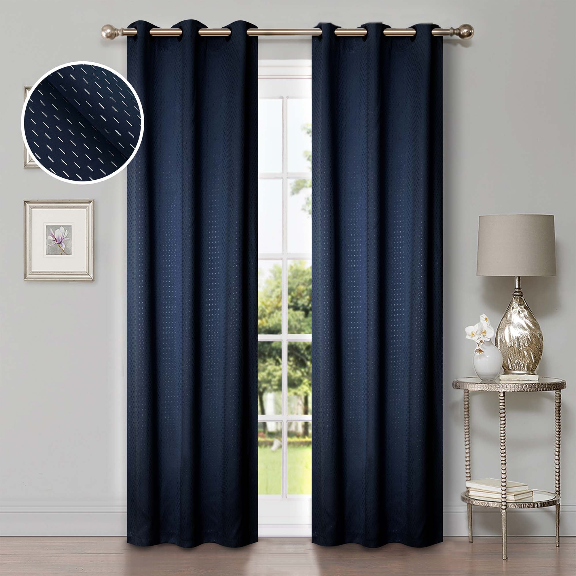 Superior Shimmer Blackout Curtains, Grommet Header, Set of 2, 42" X 96", Navy Blue