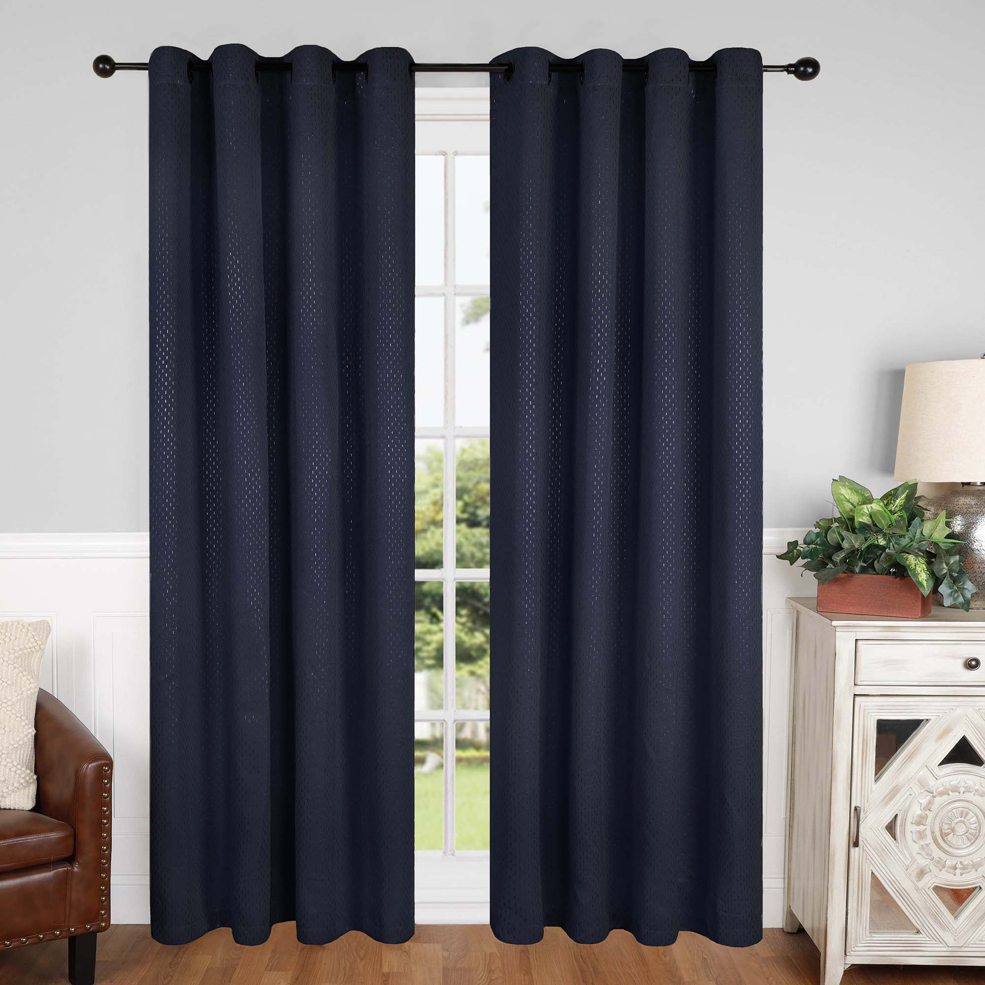 Superior Shimmer Blackout Curtains, Grommet Header, Set of 2, 52" X 108", Navy Blue