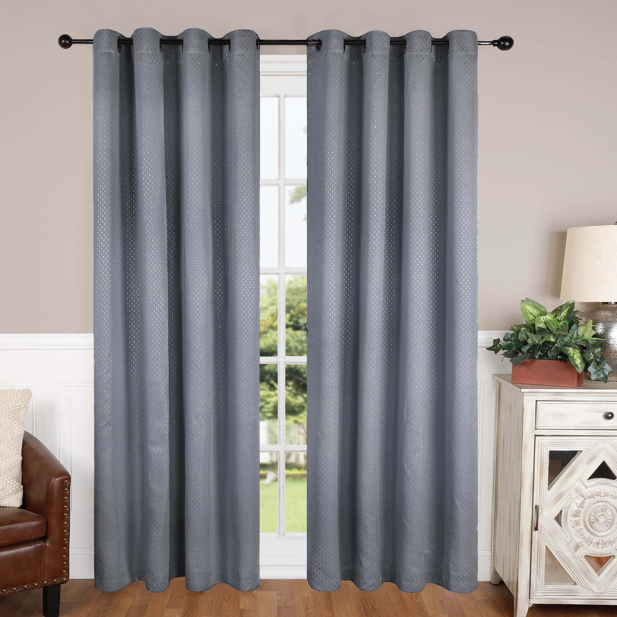 Superior Shimmer Blackout Curtains, Grommet Header, Set of 2, 52" X 120", Chrome