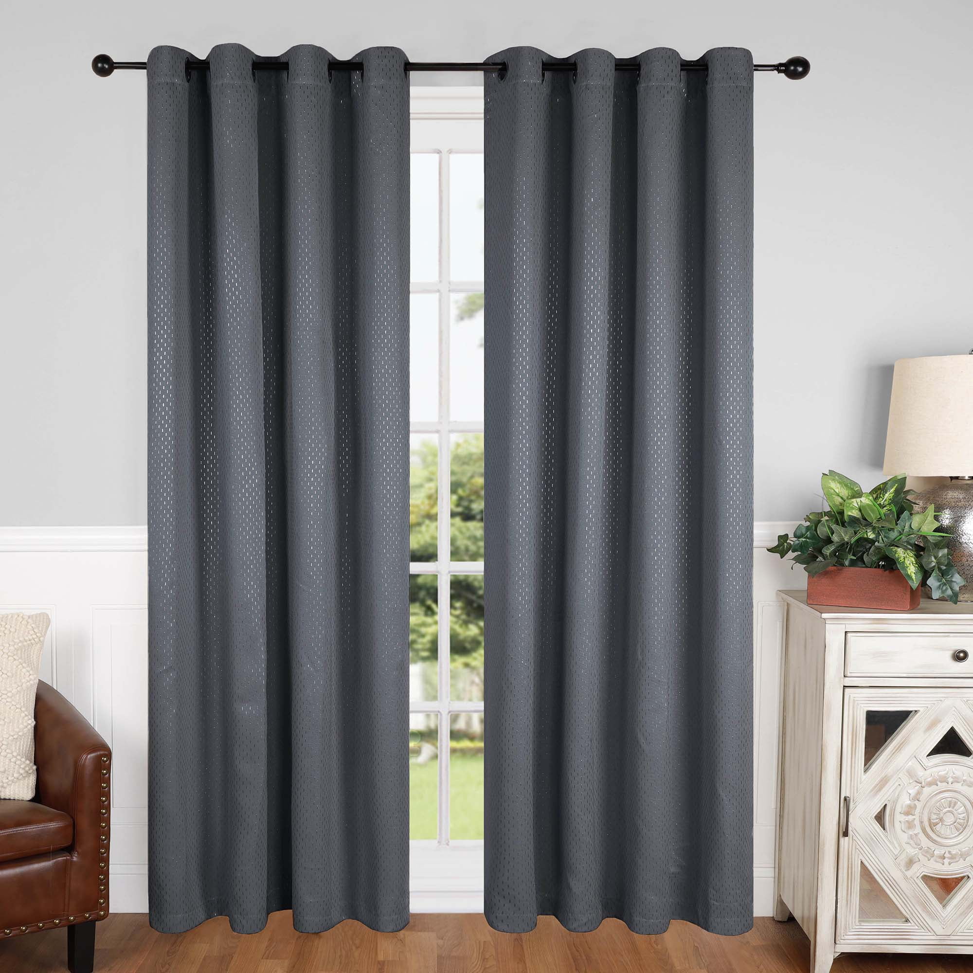 Superior Shimmer Blackout Curtains, Grommet Header, Set of 2, 52" X 84", Gray