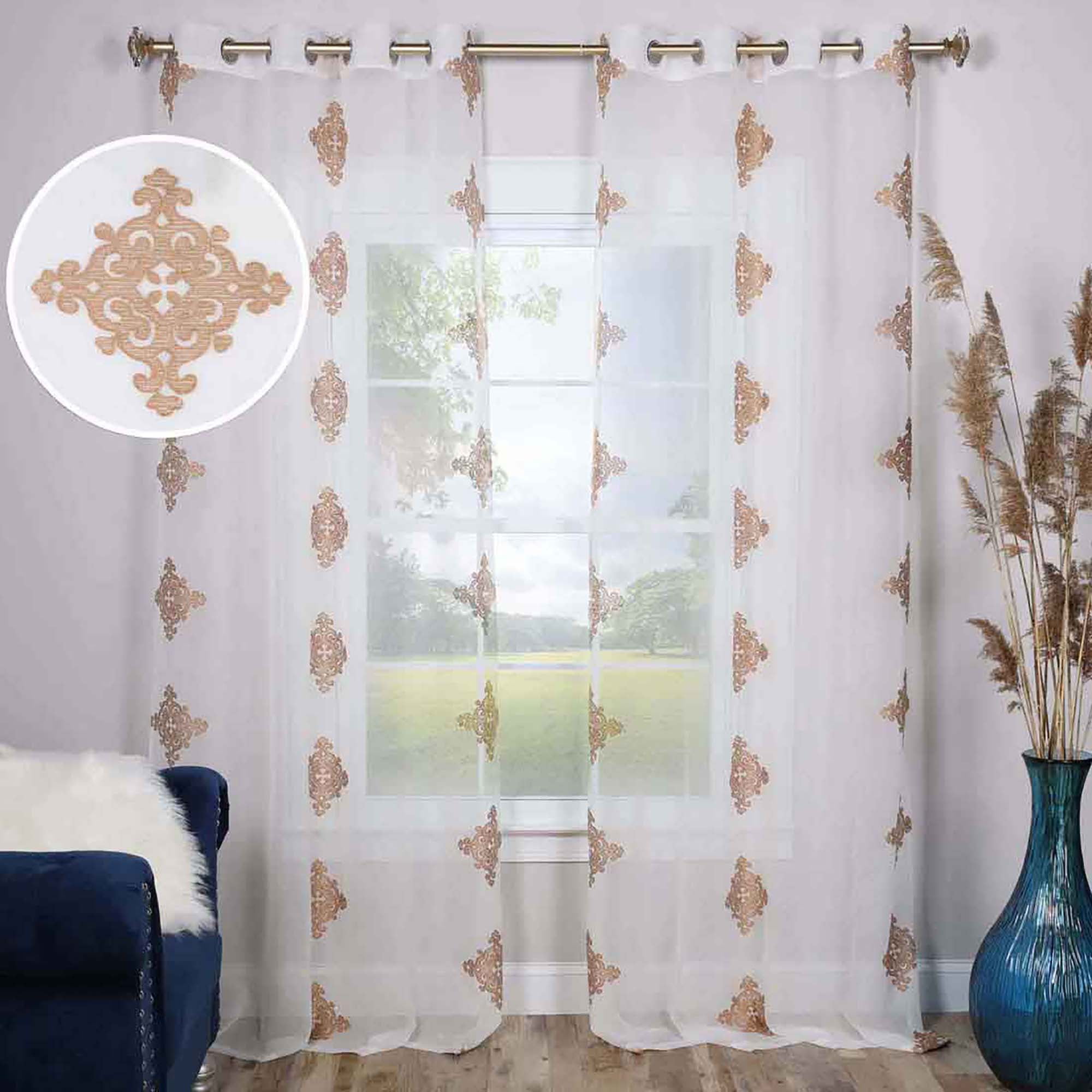 Gold Sheer Polyester Grommet Curtain Panels, 52" x 63"