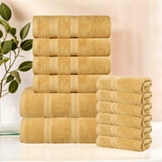Superior Smart Dry 12-Piece Zero Twist Soft Cotton Towel Set, Quick Dry Fade Resistant, Gold