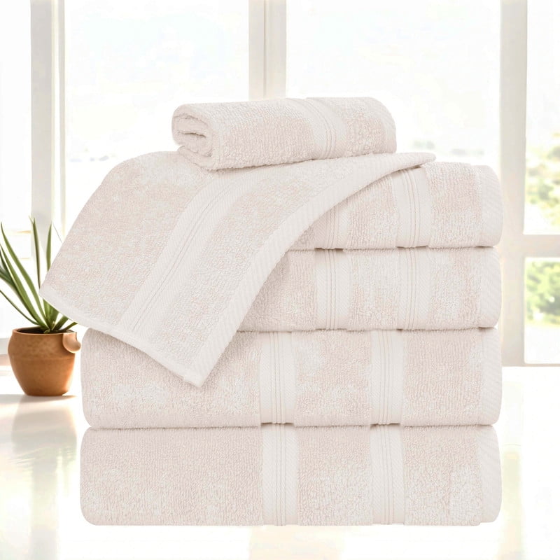 Superior Smart Dry 6-Piece Zero Twist Soft Cotton Towel Set, Quick Dry Fade Resistant, Grey