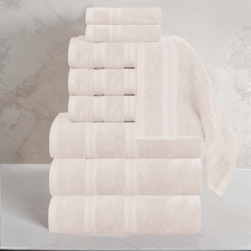 Superior Smart Dry 9-Piece Zero Twist Soft Cotton Towel Set, Quick Dry Fade Resistant, Ivory