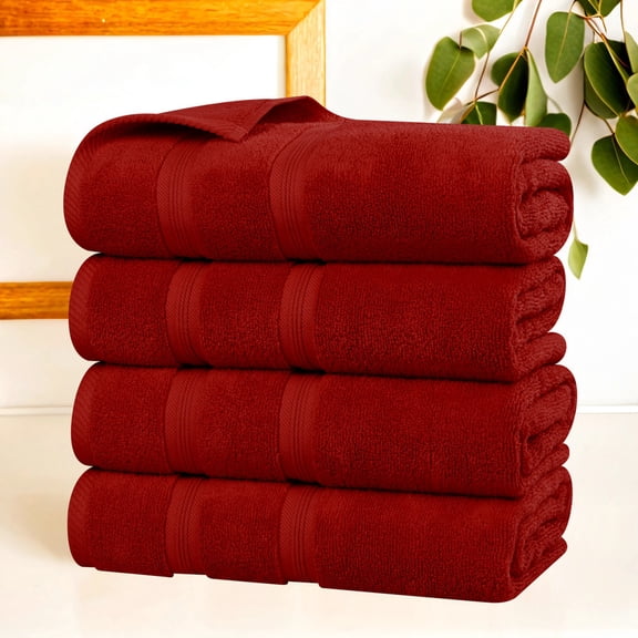 Superior Smart Dry 4-Piece Zero Twist Soft Cotton Bath Towel Set, Quick Dry Fade Resistant, Crimson