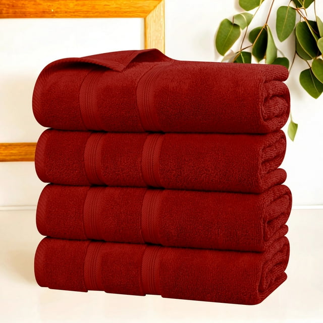 Superior Smart Dry Zero Twist Cotton Bath Towel Set of 4, Crimson