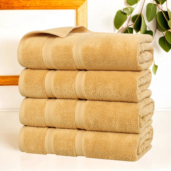 Superior Smart Dry 4-Piece Zero Twist Soft Cotton Bath Towel Set, Quick Dry Fade Resistant, Gold