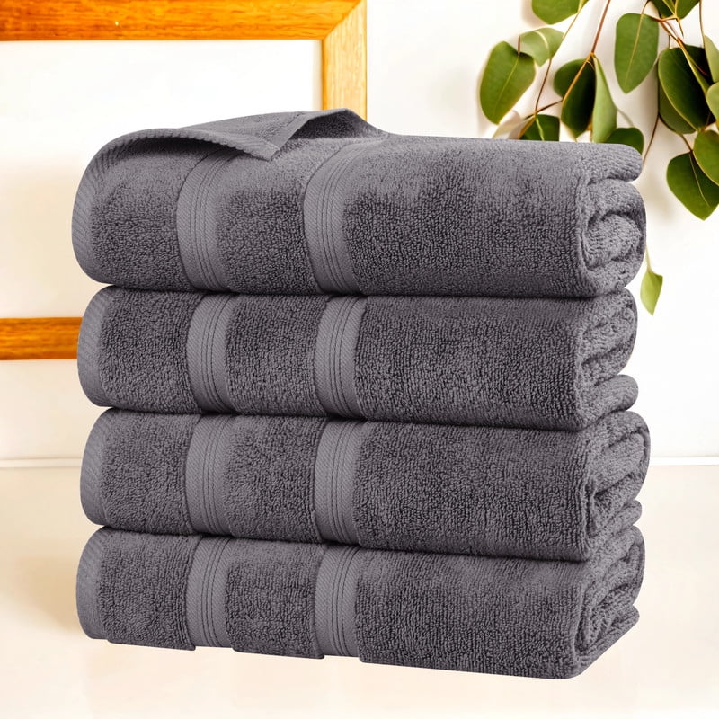 Superior Smart Dry 4-Piece Zero Twist Soft Cotton Bath Towel Set, Quick Dry Fade Resistant, Grey