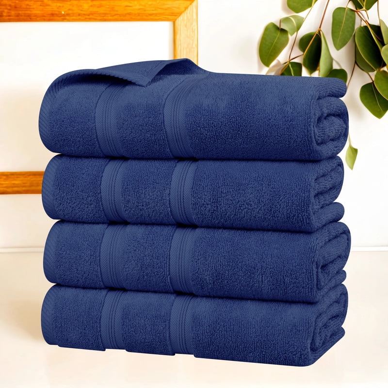 Superior Smart Dry Zero Twist Cotton Bath Towel Set of 4, Navy Blue ...