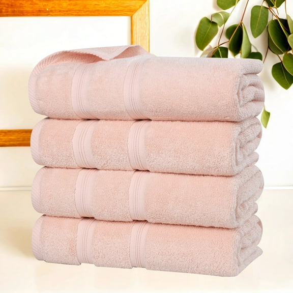 Superior Smart Dry 4-Piece Zero Twist Soft Cotton Bath Towel Set, Quick Dry Fade Resistant, Peach