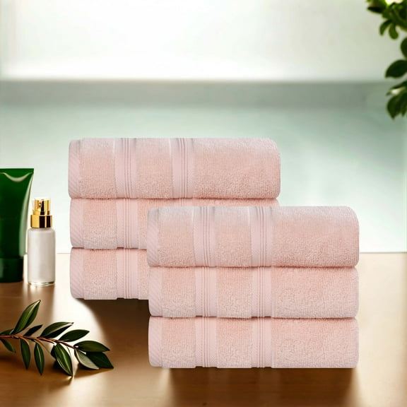 Superior Smart Dry 6-Piece Zero Twist Soft Cotton Hand Towel Set, Quick Dry Fade Resistant, Peach