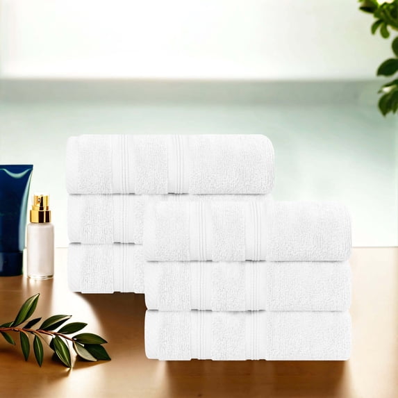 Superior Smart Dry 6-Piece Zero Twist Soft Cotton Hand Towel Set, Quick Dry Fade Resistant, White