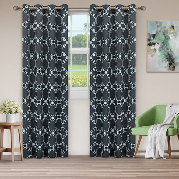 Superior Soft Quality Woven, Bohemian Trellis Blackout Thermal Grommet Curtain Panel Pair