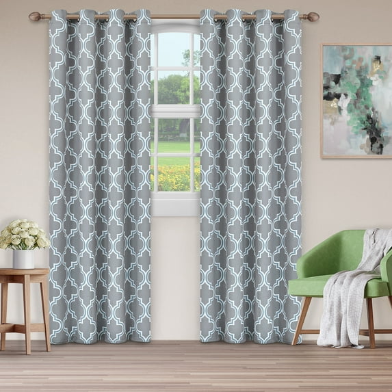 Superior Soft Quality Woven, Bohemian Trellis Blackout Thermal Grommet Curtain Panel Pair