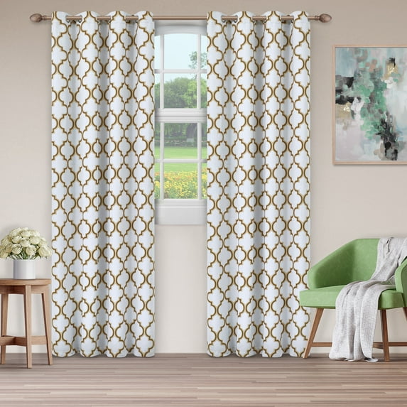 Superior Soft Quality Woven, Bohemian Trellis Blackout Thermal Grommet Curtain Panel Pair