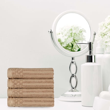 Superior Soho Ribbed Cotton Absorbent Hand Towel Set of 4, Coffee