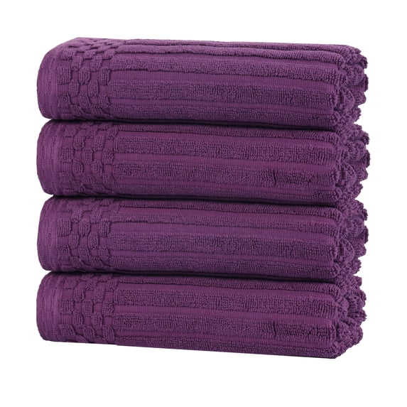 Superior Soho Ribbed Cotton Absorbent Hand Towel Set of 4, Plum