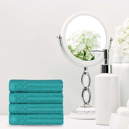 Superior Soho Ribbed Cotton Absorbent Hand Towel Set of 4, Turquoise